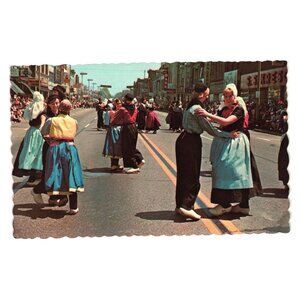 Vintage Klompen Dancers Postcard Holland MI Tulip Time Parade Festival Dexter